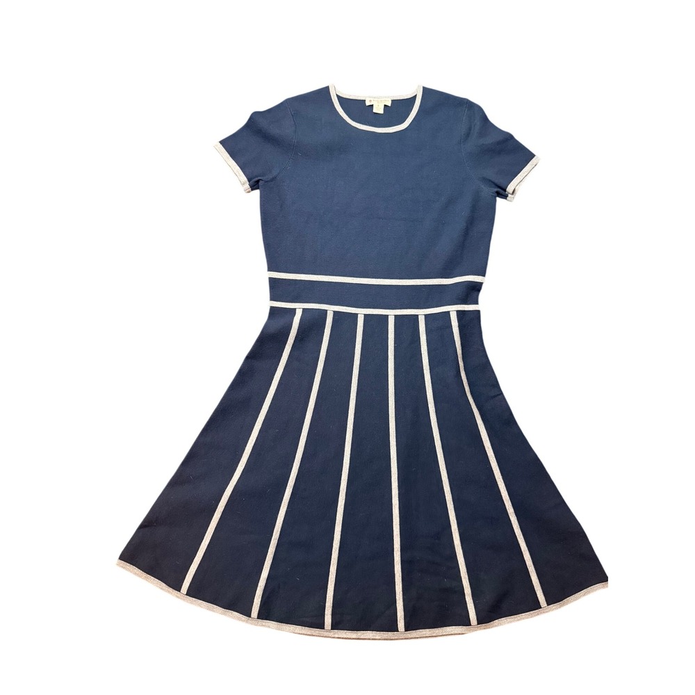 Brooks Brothers Red Fleece Navy Blue Striped Fit Flare Knit Dress Small